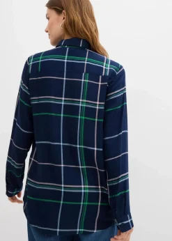 bonprix Bekleidung·Jacken & Mäntel|Blusen & Tuniken|Longbluse aus fließender Viskose dunkelblau kariert