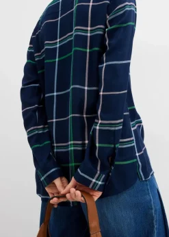 bonprix Bekleidung·Jacken & Mäntel|Blusen & Tuniken|Longbluse aus fließender Viskose dunkelblau kariert