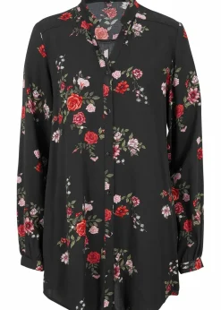 bonprix Bekleidung·Jacken & Mäntel|Nachhaltigere Materialien|Longbluse aus fließender Viskose schwarz geblümt