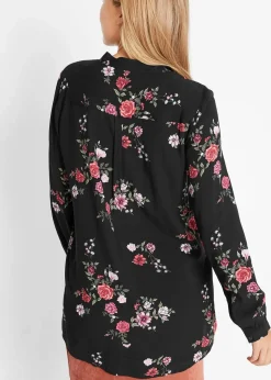bonprix Bekleidung·Jacken & Mäntel|Nachhaltigere Materialien|Longbluse aus fließender Viskose schwarz geblümt