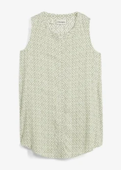 bonprix Blusen & Tuniken|Zweiteiler & Sets|Longbluse aus softer Viskose seegras/wollweiß bedruckt