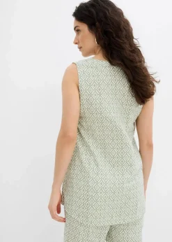 bonprix Blusen & Tuniken|Zweiteiler & Sets|Longbluse aus softer Viskose seegras/wollweiß bedruckt
