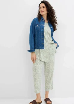 bonprix Blusen & Tuniken|Zweiteiler & Sets|Longbluse aus softer Viskose seegras/wollweiß bedruckt
