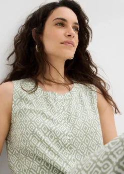 bonprix Blusen & Tuniken|Zweiteiler & Sets|Longbluse aus softer Viskose seegras/wollweiß bedruckt