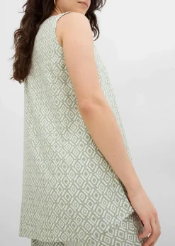 bonprix Blusen & Tuniken|Zweiteiler & Sets|Longbluse aus softer Viskose seegras/wollweiß bedruckt