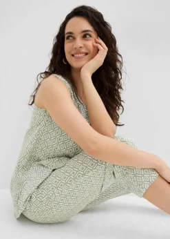 bonprix Blusen & Tuniken|Zweiteiler & Sets|Longbluse aus softer Viskose seegras/wollweiß bedruckt