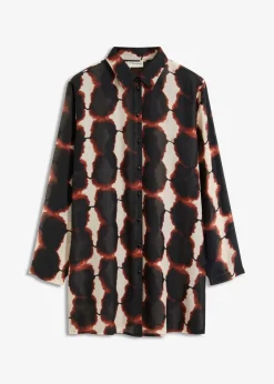 bonprix Zweiteiler & Sets|Blusen & Tuniken|Longbluse mit Batik-Print schwarz/beige bedruckt