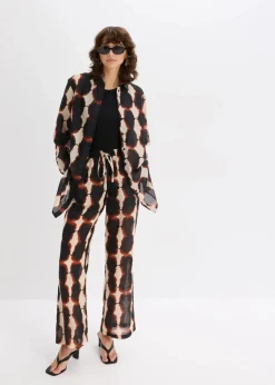 bonprix Zweiteiler & Sets|Blusen & Tuniken|Longbluse mit Batik-Print schwarz/beige bedruckt