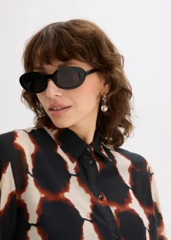 bonprix Zweiteiler & Sets|Blusen & Tuniken|Longbluse mit Batik-Print schwarz/beige bedruckt