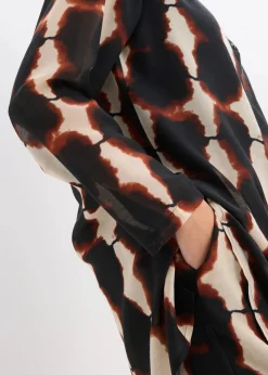 bonprix Zweiteiler & Sets|Blusen & Tuniken|Longbluse mit Batik-Print schwarz/beige bedruckt