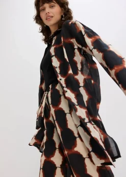 bonprix Zweiteiler & Sets|Blusen & Tuniken|Longbluse mit Batik-Print schwarz/beige bedruckt