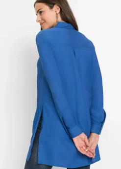 bonprix Blusen & Tuniken|Nachhaltigere Materialien|Longbluse mit Schlitz aus fließender Viskose arktikblau
