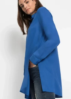 bonprix Blusen & Tuniken|Nachhaltigere Materialien|Longbluse mit Schlitz aus fließender Viskose arktikblau