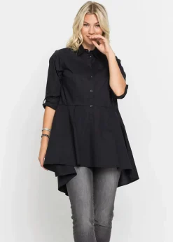 bonprix Bekleidung·Jacken & Mäntel|Blusen & Tuniken|Longbluse mit Volant schwarz