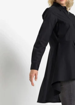 bonprix Bekleidung·Jacken & Mäntel|Blusen & Tuniken|Longbluse mit Volant schwarz