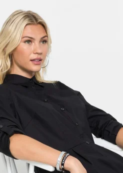 bonprix Bekleidung·Jacken & Mäntel|Blusen & Tuniken|Longbluse mit Volant schwarz