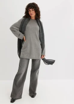 Long-Feinstrickpullover mit Seitenschlitzen aus Viskose-Mix|bonprix Discount
