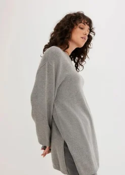 Long-Feinstrickpullover mit Seitenschlitzen aus Viskose-Mix|bonprix Discount