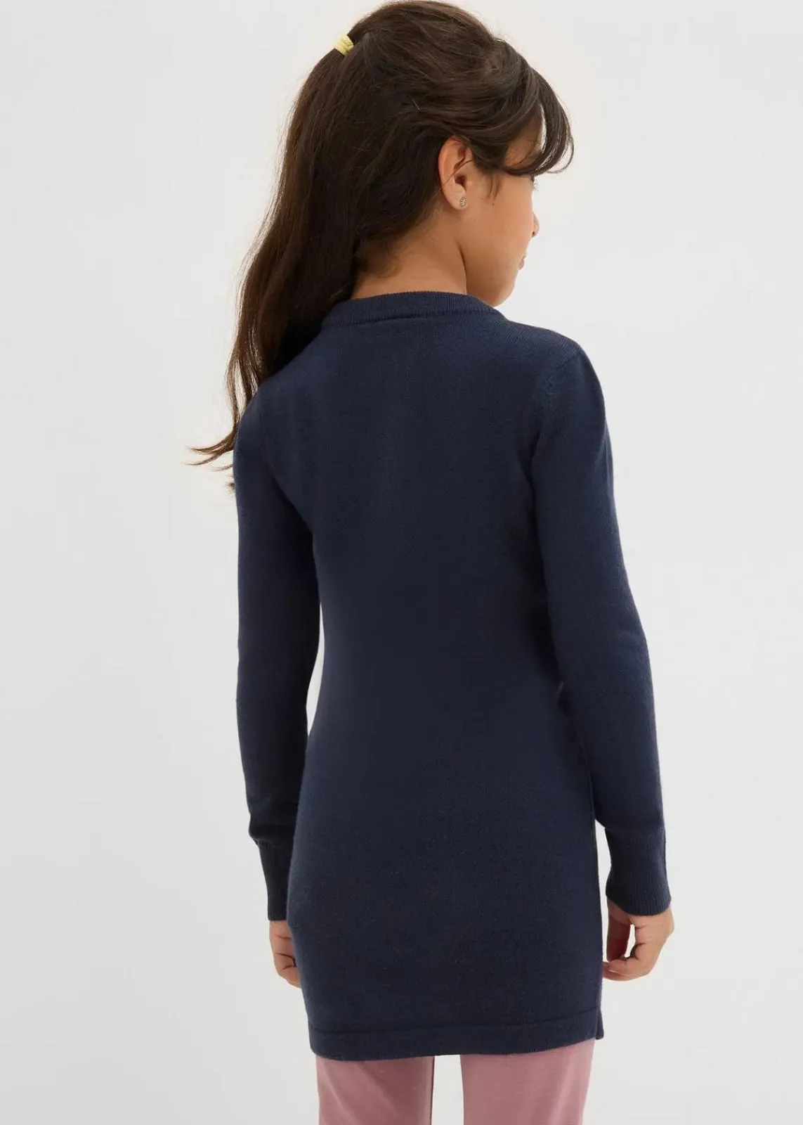 bonprix Mädchen 2-8 Jahre·Sweat & Strick|Long-Feinstrickpullover mit Pailletten dunkelblau