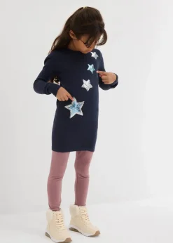 bonprix Mädchen 2-8 Jahre·Sweat & Strick|Long-Feinstrickpullover mit Pailletten dunkelblau