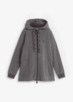 bonprix Jacken & Mäntel|Sweat|Long-Fleecejacke mit Reißverschluss-Taschen schiefergrau