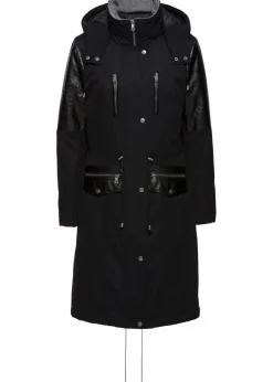 bonprix Bekleidung·Hosen|Jacken & Mäntel|Long-Parka mit Lederimitateinsatz schwarz