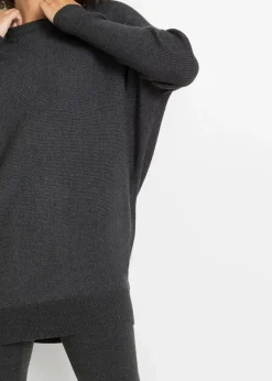 bonprix Strickmode|Pullover & Strickjacken|Long-Pullover aus Viskose-Mix anthrazit meliert