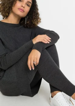 bonprix Strickmode|Pullover & Strickjacken|Long-Pullover aus Viskose-Mix anthrazit meliert