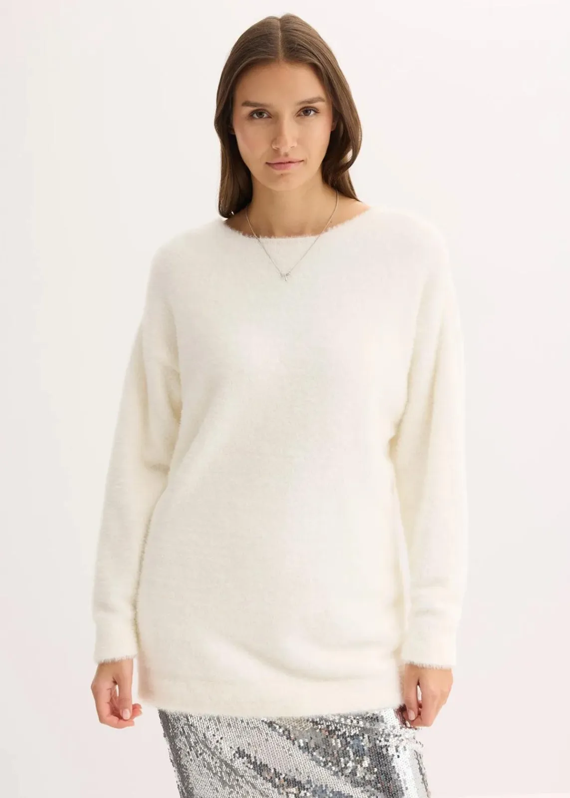 bonprix Bekleidung·Umstandsmode|Bekleidung·Jeans|Longpullover aus weichem Federgarn wollweiß