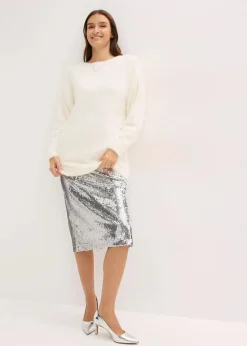 bonprix Bekleidung·Umstandsmode|Bekleidung·Jeans|Longpullover aus weichem Federgarn wollweiß