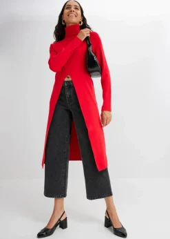 bonprix Bekleidung·Umstandsmode|Strickmode|Longpullover mit Schlitz tomatenrot