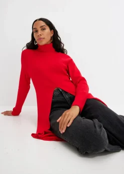 bonprix Bekleidung·Umstandsmode|Strickmode|Longpullover mit Schlitz tomatenrot