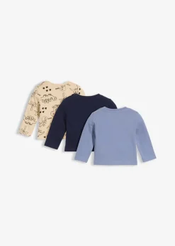 bonprix Mehrfachpacks|Shirts & Pullover|Longshirt aus reiner Bio-Baumwolle (3er Pack) mattblau+dunkelblau+hellsand bedruckt