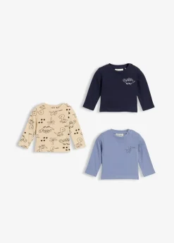 bonprix Mehrfachpacks|Shirts & Pullover|Longshirt aus reiner Bio-Baumwolle (3er Pack) mattblau+dunkelblau+hellsand bedruckt