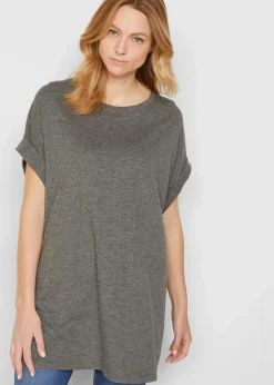 bonprix Shirts & Tops|Basics|Longshirt aus reiner Bio-Baumwolle (2er Pack) grau meliert + schwarz