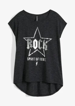 bonprix Shirts & Tops|Longshirt aus softem Viskose-Mix schwarz bedruckt