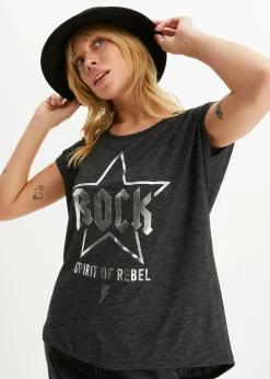 bonprix Shirts & Tops|Longshirt aus softem Viskose-Mix schwarz bedruckt