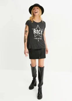 bonprix Shirts & Tops|Longshirt aus softem Viskose-Mix schwarz bedruckt