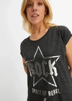 bonprix Shirts & Tops|Longshirt aus softem Viskose-Mix schwarz bedruckt