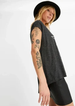 bonprix Shirts & Tops|Longshirt aus softem Viskose-Mix schwarz bedruckt