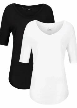 bonprix Nachhaltigere Materialien|Shirts & Tops|Longshirt aus softer Viskose, 2er-Pack schwarz+weiß
