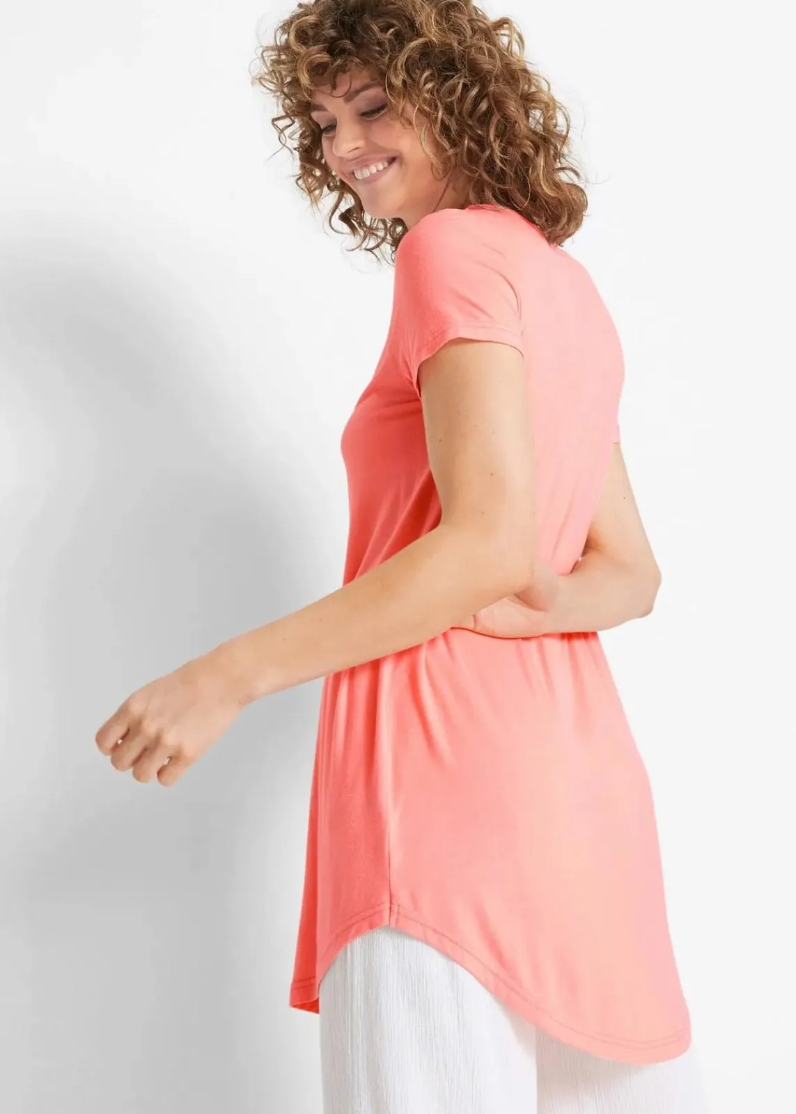 bonprix Shirts & Tops|Basics|Longshirt aus softer Viskose hellkoralle