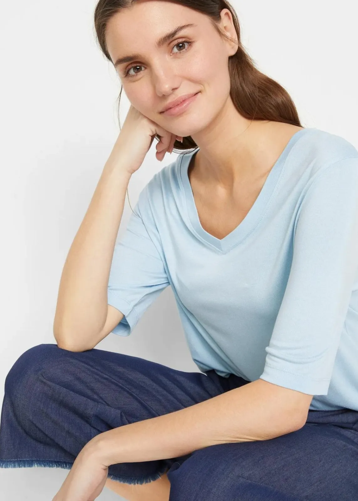 bonprix Basics|Shirts & Tops|Longshirt aus softer Viskose, 2er-Pack hellblau+dunkelblau