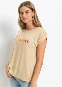 bonprix Shirts & Tops|Longshirt aus Viskose-Mix beige meliert