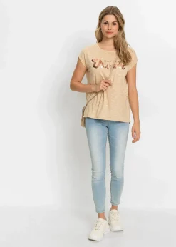 bonprix Shirts & Tops|Longshirt aus Viskose-Mix beige meliert