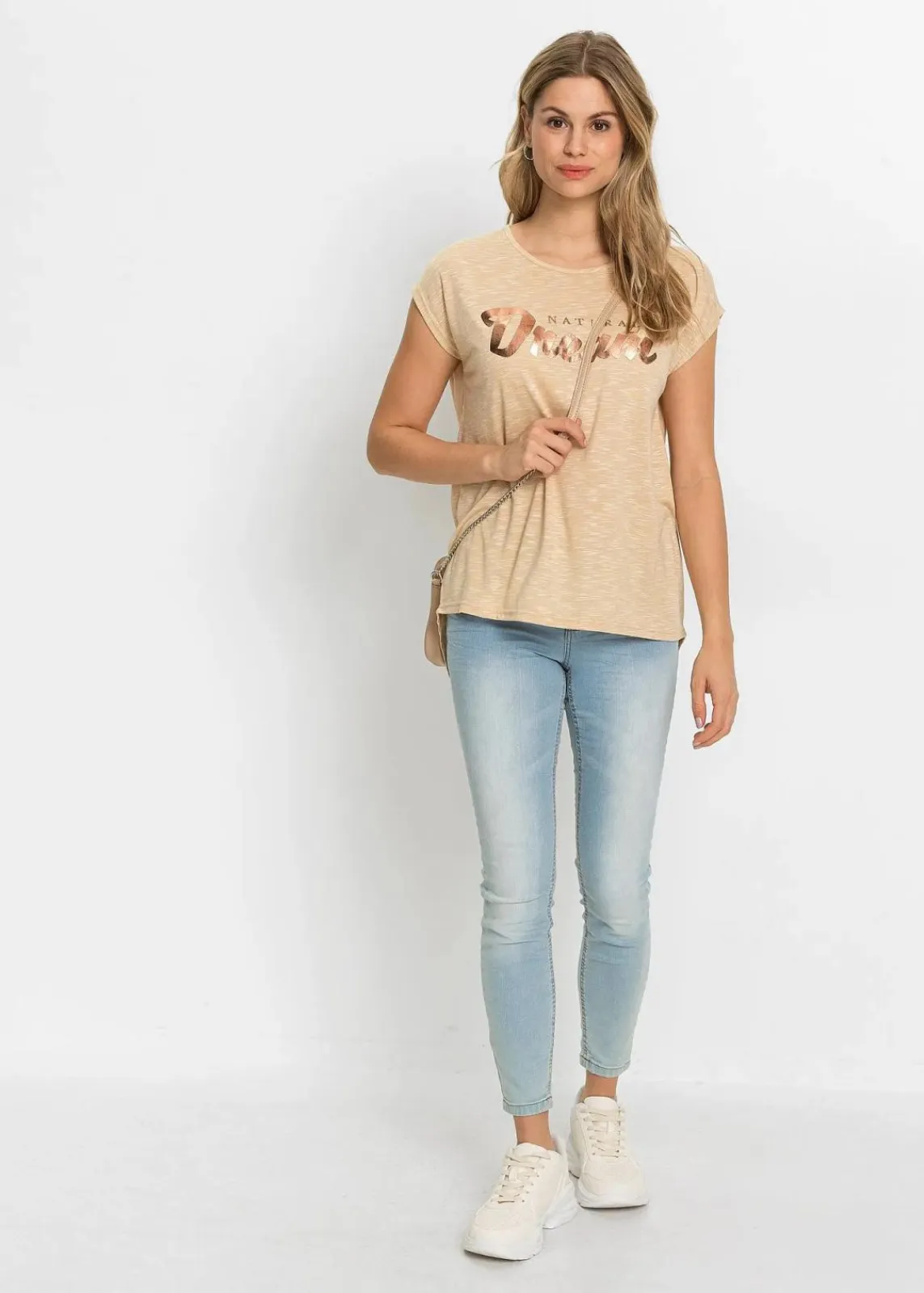 bonprix Shirts & Tops|Longshirt aus Viskose-Mix beige meliert