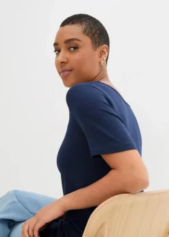 bonprix Shirts & Tops|Basics|Long-Shirt, 2er-Pack dunkelblau/weiß