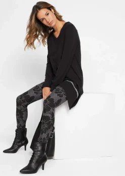 bonprix Shirts & Tops|Longshirt mit asymmetrischen Schnitt und Glitzer schwarz/silber