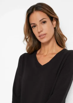 bonprix Shirts & Tops|Longshirt mit asymmetrischen Schnitt und Glitzer schwarz/silber