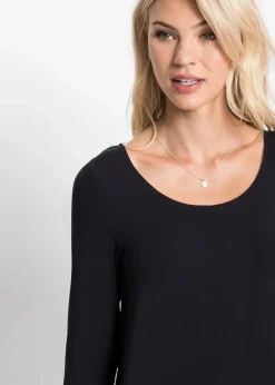 bonprix Nachhaltigere Materialien|Shirts & Tops|Longshirt mit Langarm doppellagig schwarz/weiß geringelt